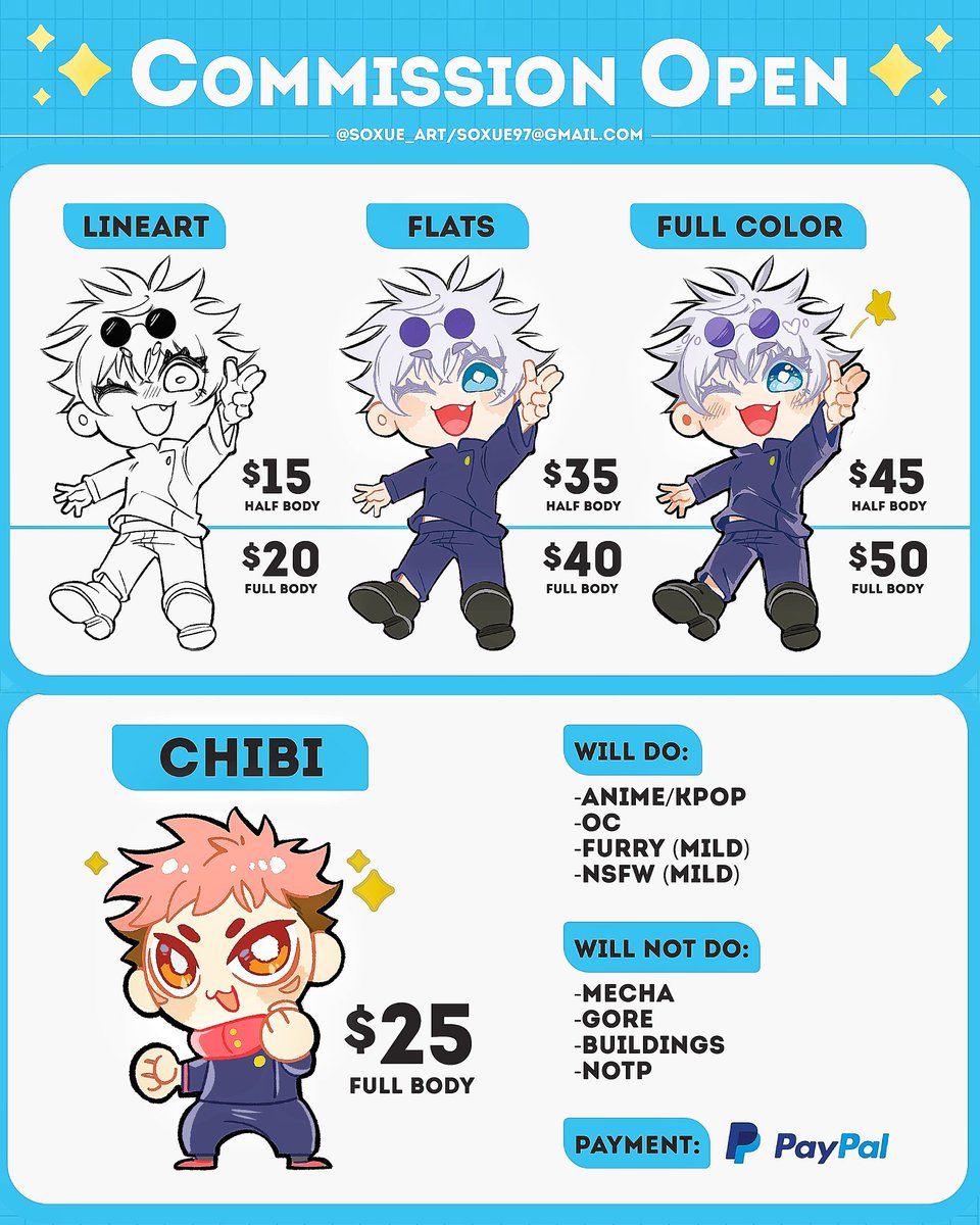 ✨ OPEN COMMISSIONS ✨
Hello!! I’m opening chibi commissions 💕 Hoping to earn a bit extra to cover my monthly dentist appointments 💪🏻

💌 UNLIMITED SLOTS!!
💌 DM me if you’re interested
💌 Likes &amp; RTs are super appreciated 💕

#commissionsopen #commission #chibis #comms #fanart