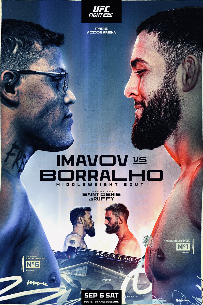 haurizonstudio's tweet photo. Poster UFC Fight Night Paris 
"Imavov vs Borralho" 🇫🇷🇧🇷

#Poster #UFCParis #Imavov #Borralho https://t.co/fZ0uJATVnu