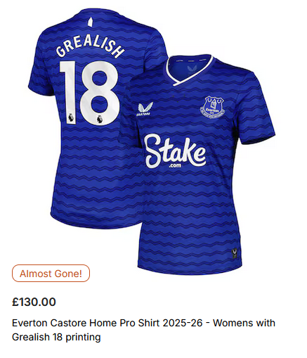 saywattharry's tweet photo. Hmm, why are all the ladies Everton @JackGrealish shirts running low already I wonder 🤔 #onefortheladies https://t.co/kQiaajWoeO