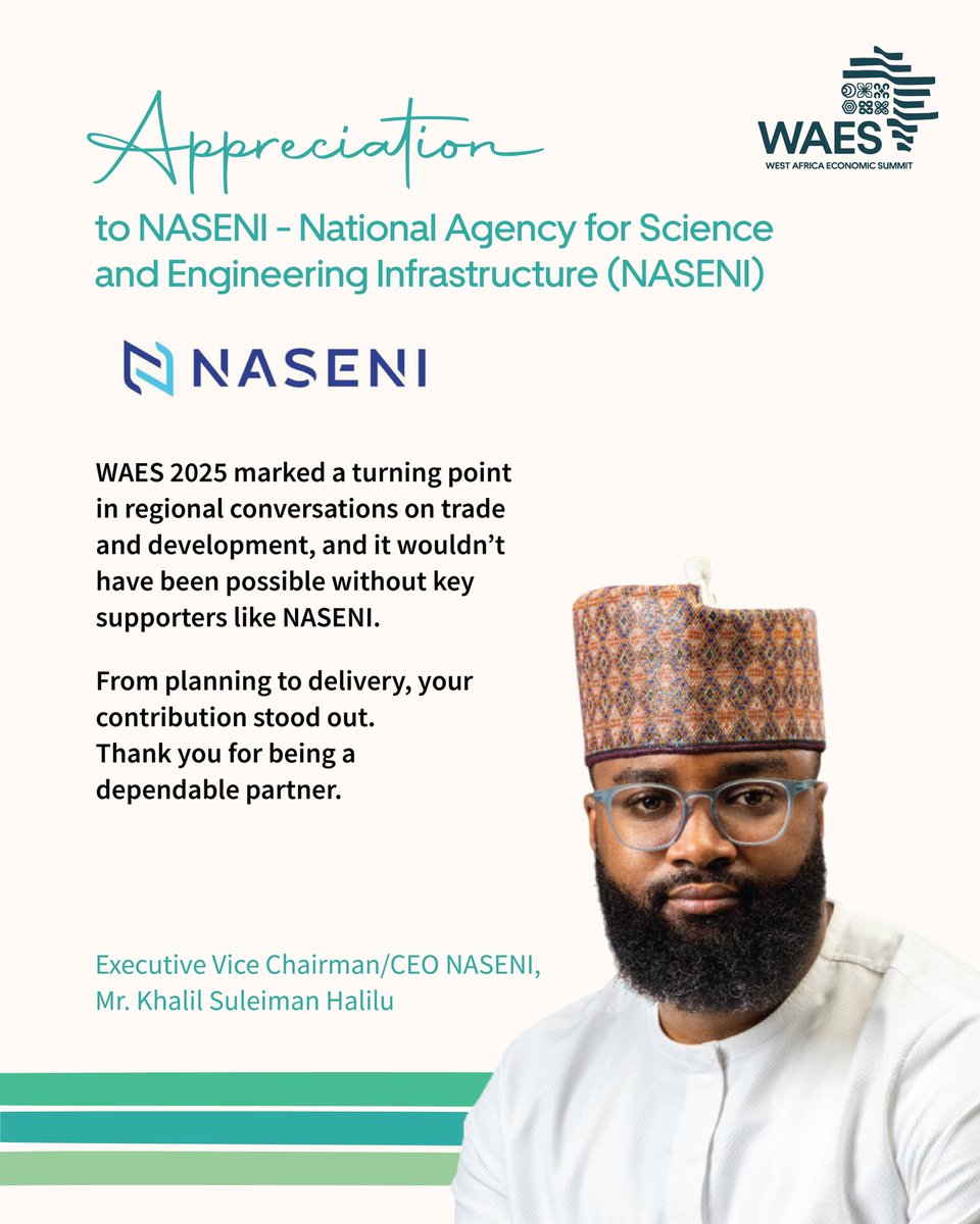 waesummit_'s tweet photo. Thank you @NASENIHQ for championing the vision of One West Africa, Shared Prosperity at #WAES2025.
#WAES2025 #OneRegionOneFuture #WestAfricaRising https://t.co/UH5ZfTDooN