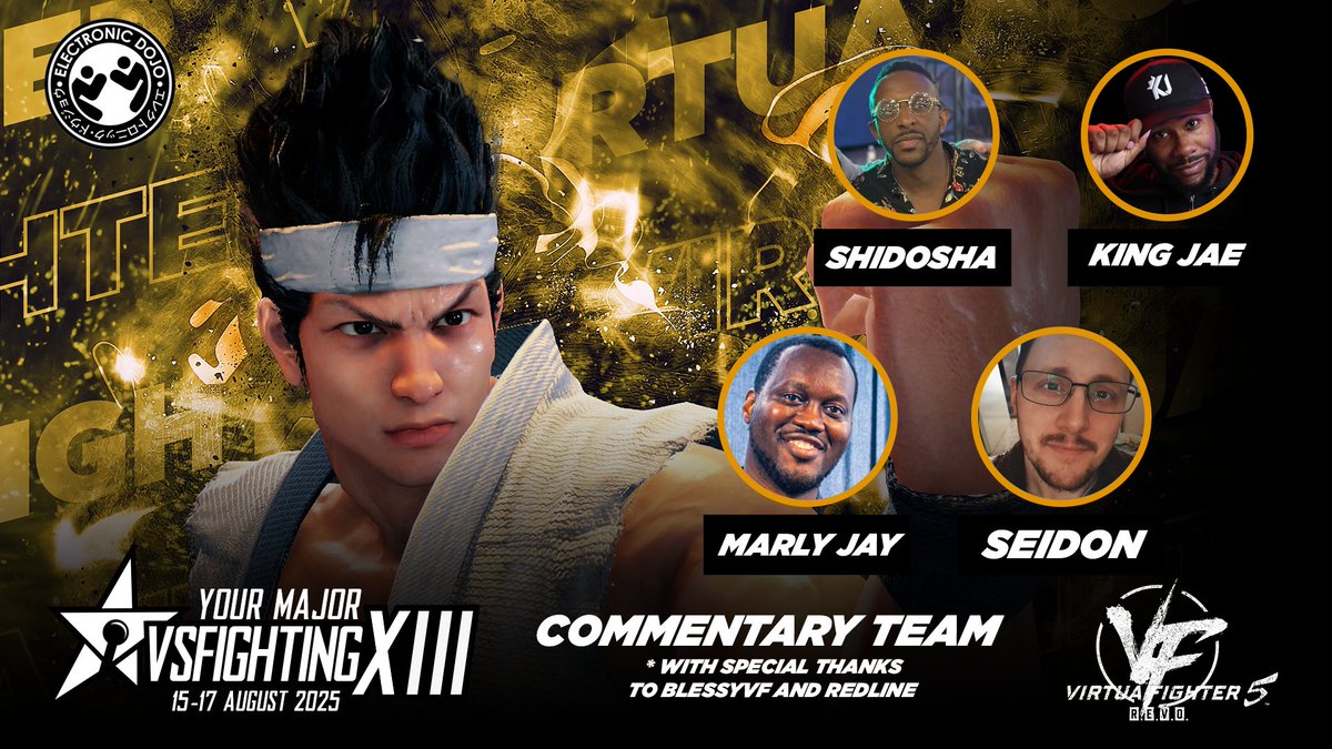 We are pleased to share our commentary team for Virtua Fighter 5: R.E.V.O at VSFighting XIII! 🔥   

Don't forget, the winner of our tournament will qualify for the VFOC Global finals! It all kicks off this Saturday!💪

#VF5REVO #LegacyVF #VFOC2025 #VSF