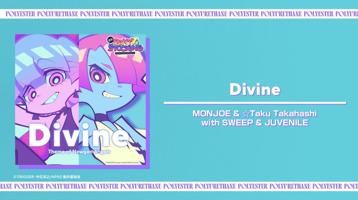 Listen to the official audio of "Divine," the theme song for Polyester and Polyurethane from New Panty & Stocking with Garterbelt! Stream here: https://t.co/TZb876MxLd Official YouTube here: Listen to the official audio of "Divine," the theme song for Polyester and Polyurethane from New Panty & Stocking with Garterbelt! Stream here: https://t.co/TZb876MxLd Official YouTube here: