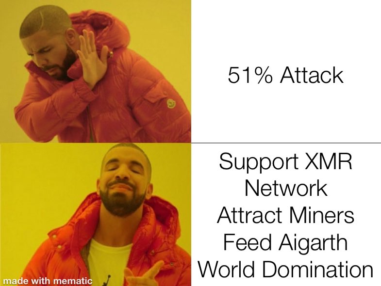 Drake meme about 51% attack on Monero
