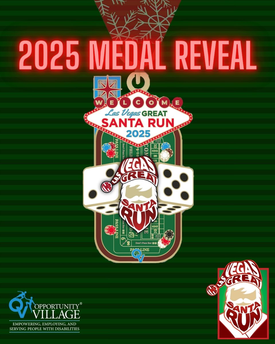 The 2025 Las Vegas Great Santa Run medal is BACK! 🎅🏅 Join us Dec. 6 in downtown Las Vegas for a 5K or 1-mile fun run benefiting Opportunity Village.

🎄 Register NOW to secure your medal and Santa suit: l8r.it/mB9i

#LVSantaRun #LVGreatSantaRun #OpportunityVillage