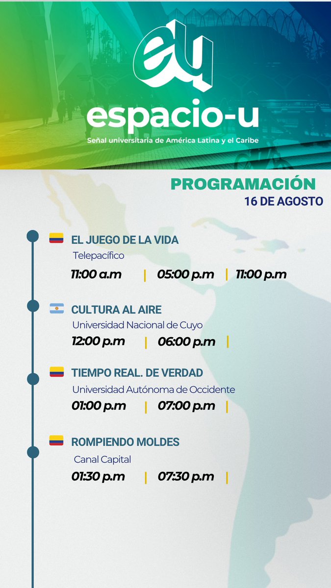 📺🌟 ¡Conéctate a #EspacioU!

Disfruta de una programación llena de conocimientos. 📘

¡Sintonízanos y déjate sorprender! ✨
🔗goo.su/rAZy