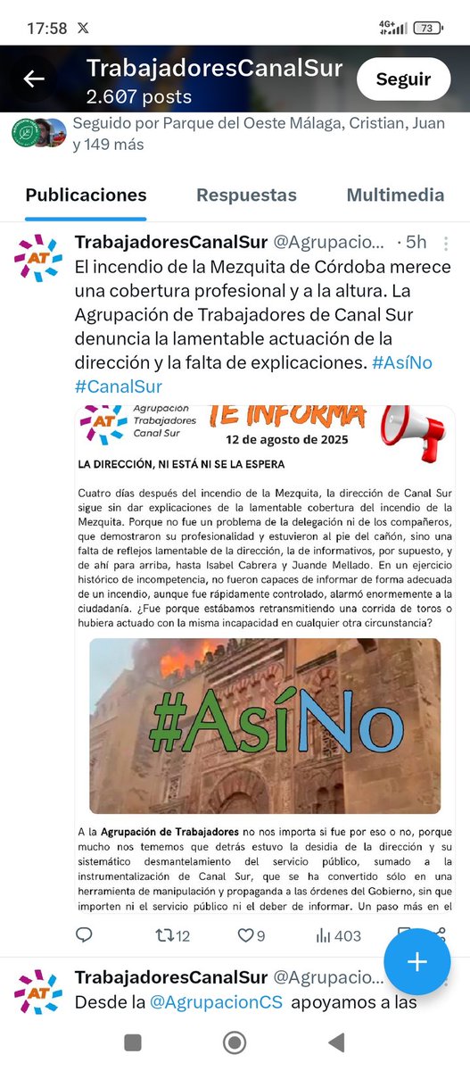 _ElObservador_'s tweet photo. #OJO
#AgrupaciónTrabajadoresCanalSur
@AgrupacionCS:
La incompentencia y manipulación política d @canalsur por el @ppandaluz ha tocado techo.
#DirGral @Juandemellado, su mamporrera política #Adjunta #IsabelCabrera @Mencarisa_, jefa informativos @carmentorrres... ¡dimisión!
. https://t.co/JUoaTkwqmn