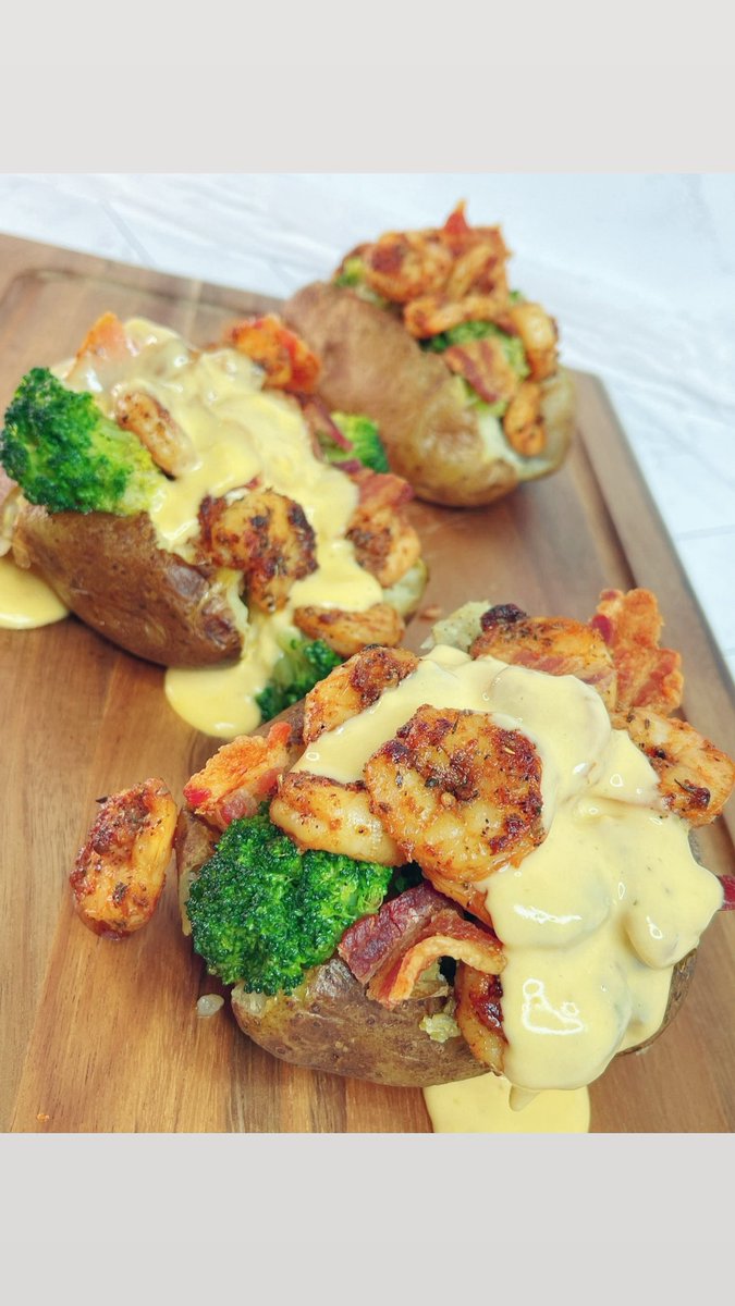 When comfort food meets Cajun heat you get THIS We start with a fluffy baked potato load it with fresh steamed broccoli top it with perfectly pan-seared Cajun shrimp &amp; then drench it in creamy cheese sauce

One bite and you’ll understand why this is not your average loaded potato