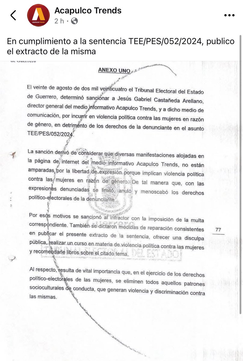 Extracto de sentencia 21/30 ya en Facebook. facebook.com/share/p/1DfyxV…?