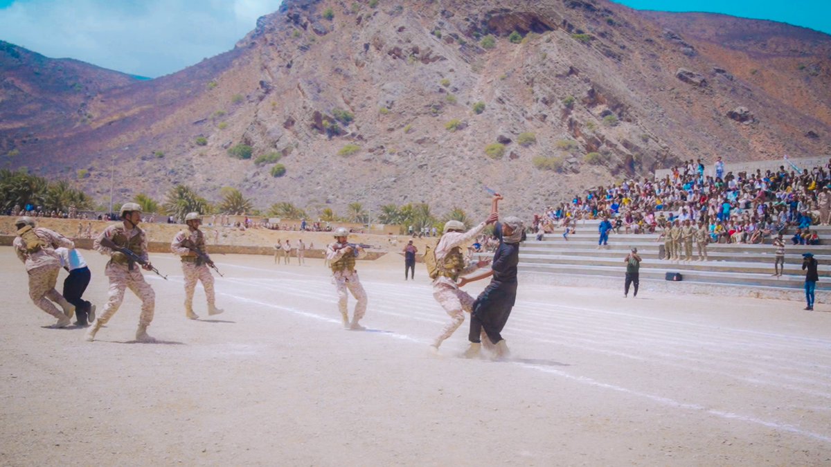 #News 
Governor of Socotra Al-Thuqali and Brigadier Al-Anshali attend the graduation ceremony of the 3rd Presidential Guard Brigade in #Socotra Island, South Yemen