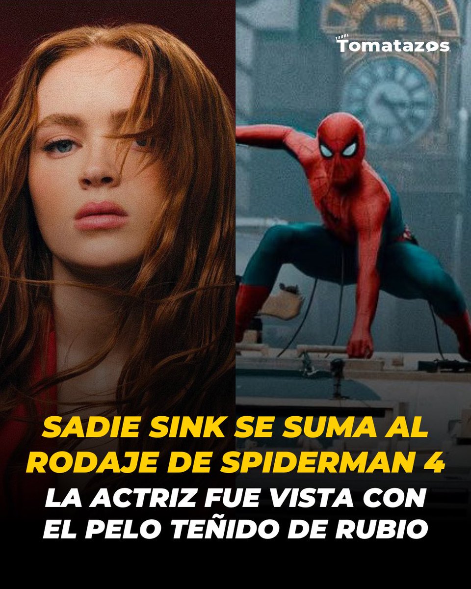 BREAKING 🚨 ¿Será #GwenStacy? La actriz #SadieSink se sumó al rodaje de la próxima película de #SpiderMan. La intérprete lleva el pelo teñido de rubio y los fans especulan que podría estar interpretando a #GwenStacy en la cinta.