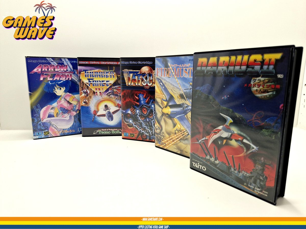 Voilà une belle sélection de Shmup pour votre Mega Drive 😍
Complets et en super état!
▶️Arrow Flash, Thunder Force IV, Tatsujin, Fire Mustang &amp; Darius II.
DISPO⤵️
gameswave.com/list.php?cat=r…

#Retrogaming #SEGA #Megadrive #Shmup