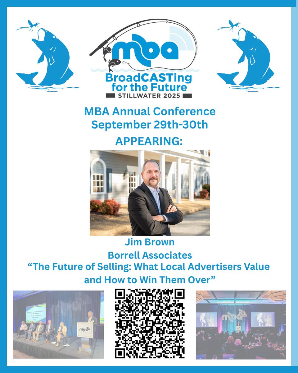 MN Broadcasters Assn (@mnbroadcasters) on Twitter photo Acct. Executives! Sales Managers! General Managers!
Jim Brown of Borrell Associates returns to the MBA Annual Conference on September 29th with his
"The Future of Selling: What Local Advertisers Value and How to Win Them Over" presentation.
Register here business.minnesotabroadcasters.com/ap/Events/Regi… Acct. Executives! Sales Managers! General Managers!
Jim Brown of Borrell Associates returns to the MBA Annual Conference on September 29th with his
"The Future of Selling: What Local Advertisers Value and How to Win Them Over" presentation.
Register here business.minnesotabroadcasters.com/ap/Events/Regi…