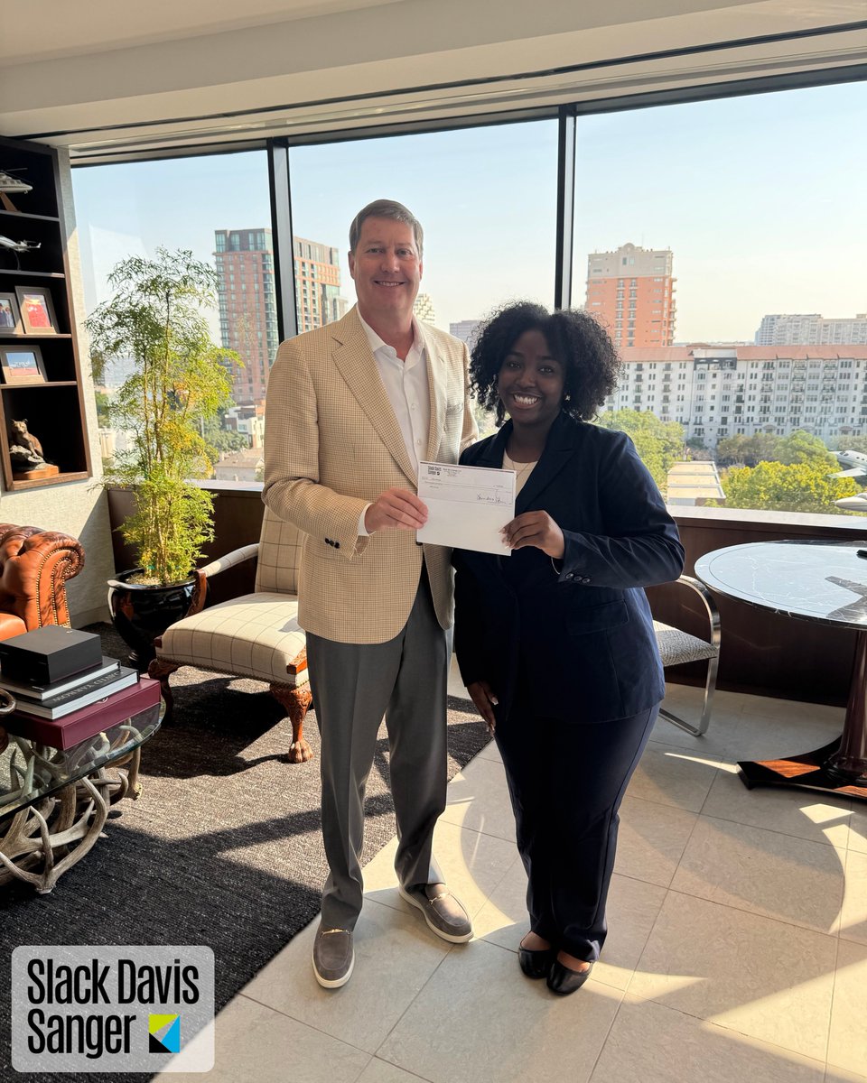 slackdavis's tweet photo. We’re proud to name Jayla Johnson as the 2025 Bonnie Zook Scholarship winner! 

A senior at @TAMU, Jayla plans to attend law school and pursue a legal career. She accepted the award from our Dallas Managing Partner, Ladd Sanger.

We can’t wait to see all she accomplishes!

#Scholarship #FutureLawyer #SlackDavisSanger