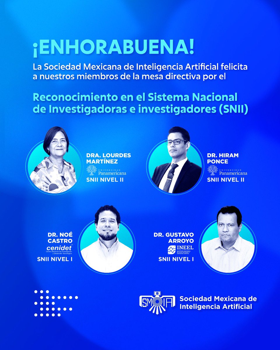 smia_mx's tweet photo. Nos enorgullece felicitar a nuestra presidenta y compañeros de la mesa directiva de la SMIA, por haber alcanzado el Nivel II del SNII 🎉

@lmartinev
@hirameredin
@garroyo27
Noé Castro

Reconocimiento a una trayectoria consolidada en la producción científica.

Muchas felicidades!! https://t.co/9nLntRv2ON