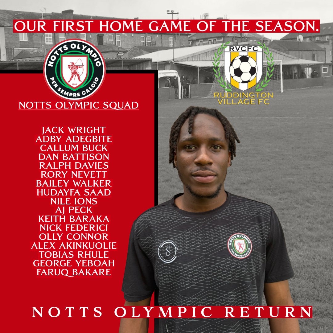 Squad for tonight's game! We're over one hour away until kick off. Still time to make your way to the game, cheer the lads on a get a match programme too!

Notts Olympic vs Ruddington! 19:45pm