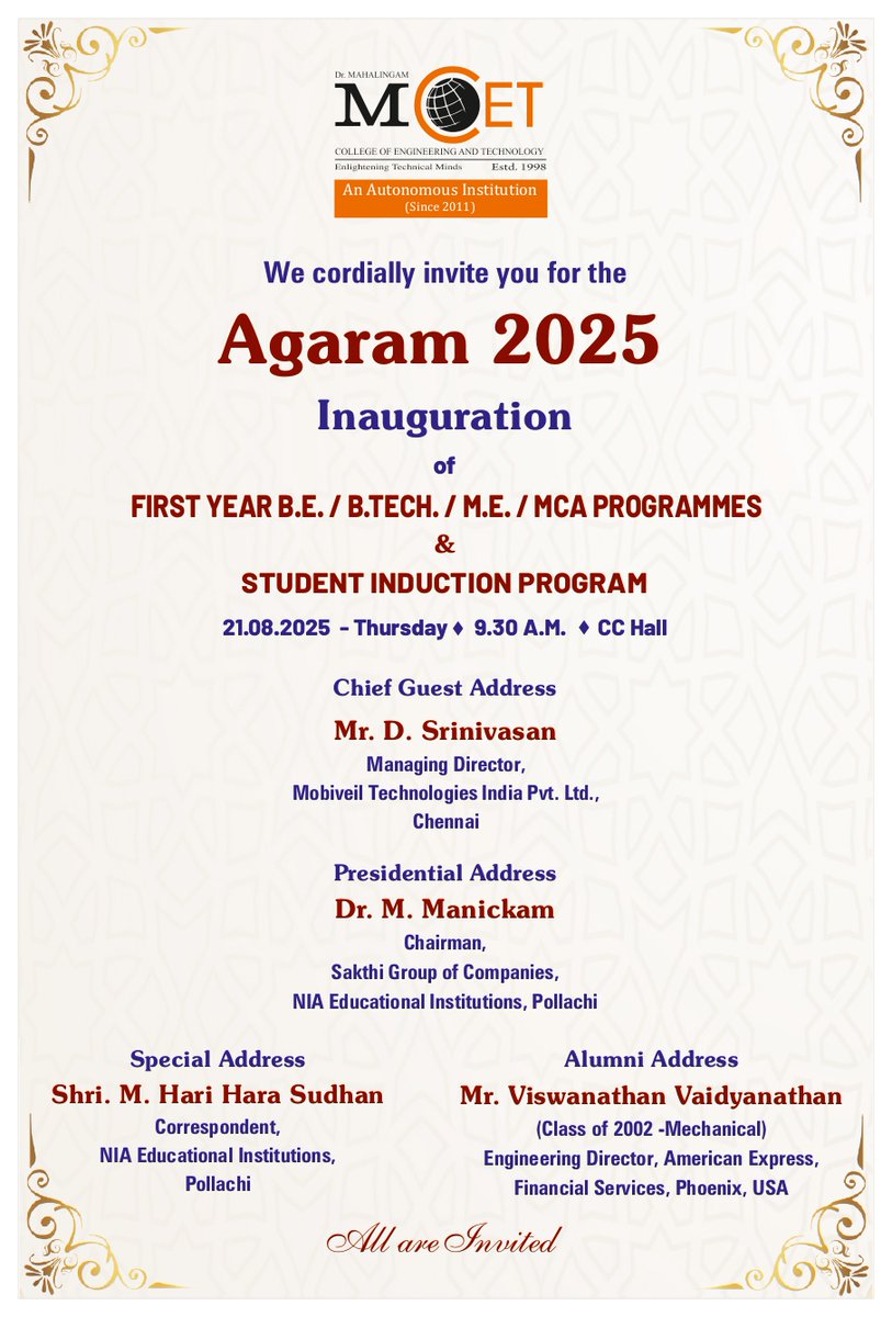 We are delighted to inaugurate Agaram ’25 🎉 and extend a warm welcome to our freshers 🤝 #Agaram25 #MCET #AIDS