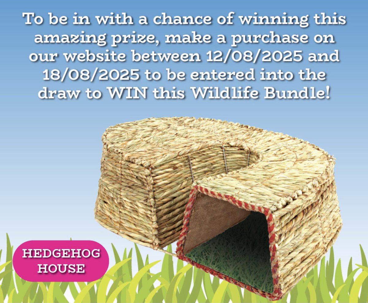 🌞 SUMMER GIVEAWAY! 🌿
WIN a Wildlife Starter Pack worth £75! 🐦🦔🐝

🛒 Shop at thewildlifecommunity.co.uk between 12–18 Aug &amp; you’re in the draw!

Prize:
✨ Bird House
✨ Bee Barrel
✨ Hedgehog House

💚 Join The Wildlife Community (free!) for an extra 10% off!

#WildlifeGiveaway