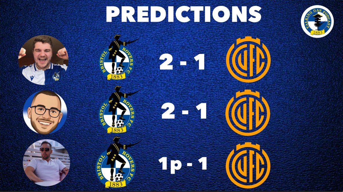 The Talking Gas Podcast (@talkinggaspod) on Twitter photo Our Score Predictions vs #CamUtd
<a href="/charlie_hayne96/">Charlie Hayne</a> โ
<a href="/_joshuahemmings/">Joshua Hemmings</a> โ
<a href="/Neil_Davies_/">Neil Davies</a> โ
Let us know your score predictions below gasheads ๐๐ป
#UTG #BristolRovers ๐ตโช๏ธ Our Score Predictions vs #CamUtd
<a href="/charlie_hayne96/">Charlie Hayne</a> โ
<a href="/_joshuahemmings/">Joshua Hemmings</a> โ
<a href="/Neil_Davies_/">Neil Davies</a> โ
Let us know your score predictions below gasheads ๐๐ป
#UTG #BristolRovers ๐ตโช๏ธ