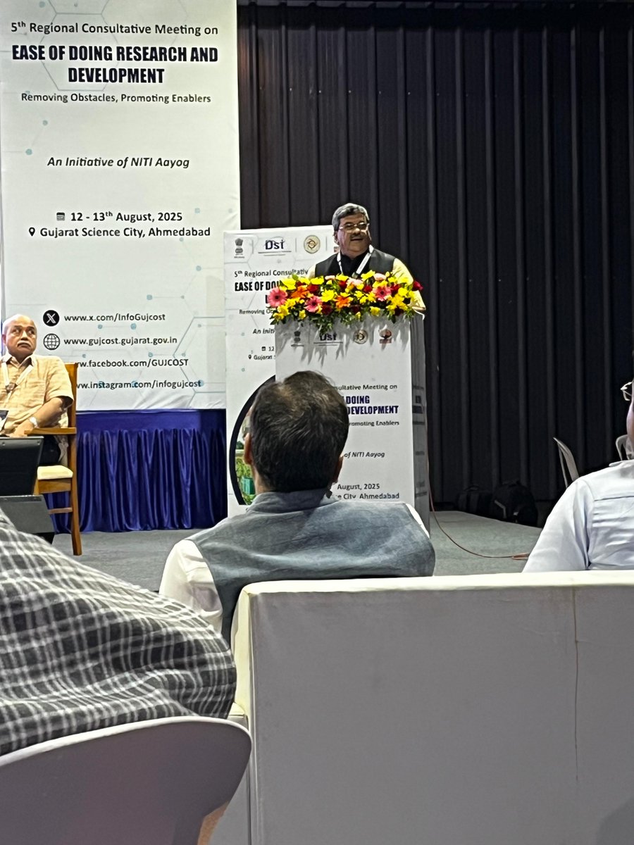 IIITVadodarasm's tweet photo. Prof. Dharmendra Singh, Director #IIITV delivered keynote presentation on "Strengthening R&amp;D Ecosystem: Funding and Regulatory Framework" at the 5th Consultative Meeting on "Ease of Doing R&amp;D" organised by NITI Aayog at Gujarat Science City, Ahmedabad, on 12th August, 2025. https://t.co/Lz0lP6WtPQ