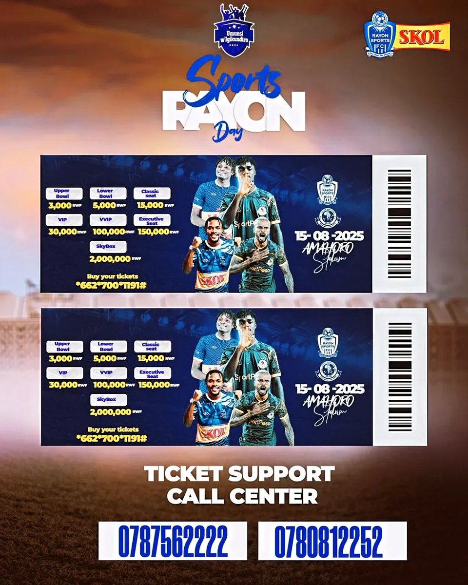 MGFanClub_'s tweet photo. #UMUNSI_W_IGIKUNDIRO2025 

RAYON SPORTS🆚YANGA AFRICANS

Gura itike yawe kare💙🤍

Upper Bowl: 3,000 RWF
Lower Bowl: 5,000 RWF
Classic Seats: 15,000 RWF
VIP: 30,000 RWF
VVIP: 100,000 RWF
Executive Seat: 150,000 RWF
SkyBox: 2,000,000 RWF

📱 *662*700*1191#

#TuriMGFanclub🇷🇼️ https://t.co/s8NbLjJKlP