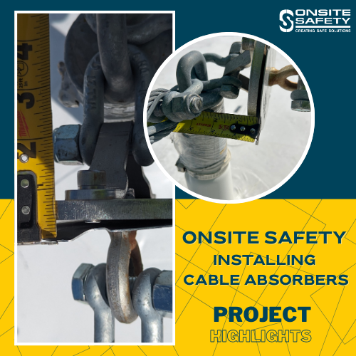 Onsite Safety in action with cable absorbers installation for added safety in construction. We make sure every detail counts! #OnsiteSafety #CableAbsorbers #ConstructionSafety #DetailedWork #SafetySolutions