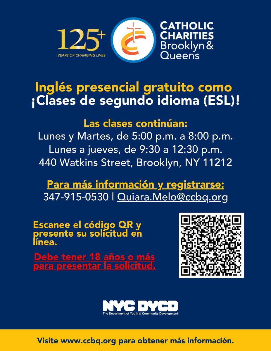 CathCharitiesBQ's tweet image. 🚀 Boost your English skills for FREE with #CCBQ’s #ESLClasses! 🌟 Thank you to @NYCYouth for funding this program! 💬✨
#BetheSolution #LearnEnglish