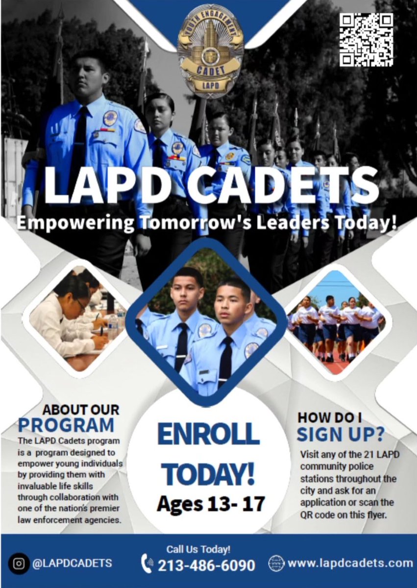 Upcoming Cadet Leadership Academy Class 09-2025 will begin September 6, 2025 

Applications are due by August 15th
Visit Ladpcadets.com or call 213-486-6090 for more information!