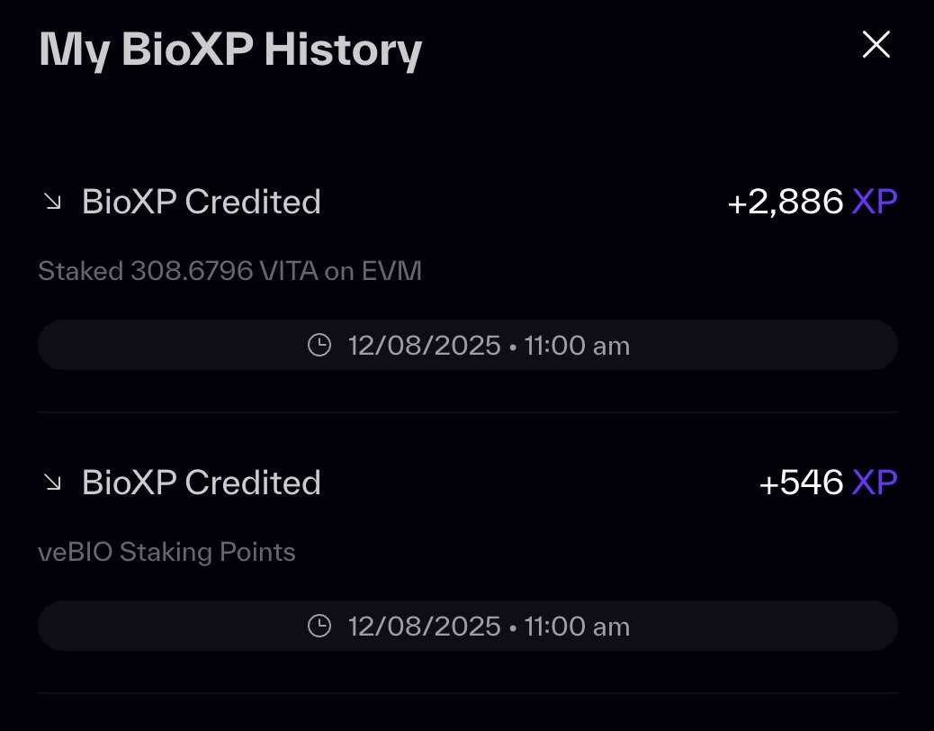 Ore.web3 💎 (@0reweb3) on Twitter photo Today's BioXP have also been distributed. <a href="/BioProtocol/">Bio Protocol</a>
I've reached a total of 8.000 BioXP
Just keep staking ecosystem tokens to earn BioXP for $BIO staking.
I've staked $VITA @vita_dao and Bio.
I'll increase my stake.
It's early now.
Check out the Bio cosystem. Today's BioXP have also been distributed. <a href="/BioProtocol/">Bio Protocol</a>
I've reached a total of 8.000 BioXP
Just keep staking ecosystem tokens to earn BioXP for $BIO staking.
I've staked $VITA @vita_dao and Bio.
I'll increase my stake.
It's early now.
Check out the Bio cosystem.