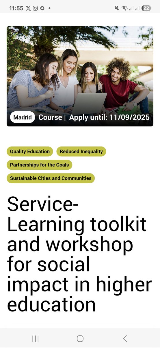 EELISA Industrial Design 4 Human (@id4h_eelisa) on Twitter photo Transform your teaching+research!
🎓 Join #EELISA experience □ course "Learning for Social Impact" & discover how to design innovative teaching, foster civic engagement & develop real-world projects 🤝📚
🫴digitalcampus.eelisa.eu/activities/aa3…
<a href="/IEducativa_UPM/">Innov. Educativa-UPM</a>
<a href="/La_UPM/">Universidad Politécnica de Madrid</a>
#ApS #ServiceLearning Transform your teaching+research!
🎓 Join #EELISA experience □ course "Learning for Social Impact" & discover how to design innovative teaching, foster civic engagement & develop real-world projects 🤝📚
🫴digitalcampus.eelisa.eu/activities/aa3…
<a href="/IEducativa_UPM/">Innov. Educativa-UPM</a>
<a href="/La_UPM/">Universidad Politécnica de Madrid</a>
#ApS #ServiceLearning