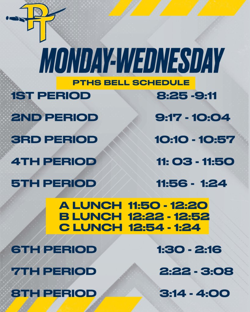 We look forward to seeing our PTHS Pirates tomorrow!  A reminder that students will go to all eight classes the first three days of school.