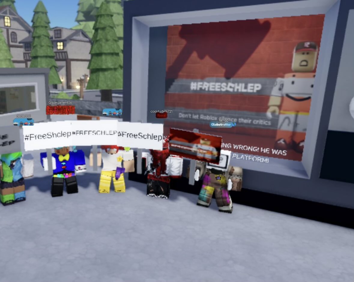 RealSchlep's tweet image. they’re actually hosting protests on Roblox for #FreeSchlep
