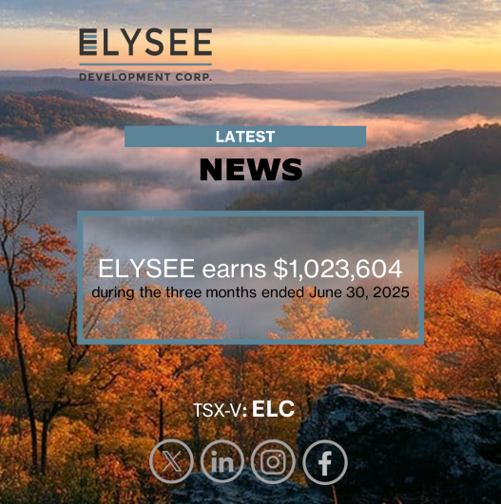 ElyseeDC's tweet photo. ELYSEE earns $1,023,604 during the three months ended June 30, 2025.    https://t.co/rs5knHq70i #GOLD #dividend #Income #vanadium #juniormining #Mining #MiningStocks #OTCMarkets #OTC #OTCSTOCKS #SmallCaps #TSXV #Investing #elyseedevelopmentcorp https://t.co/7EjyeQ5NG1