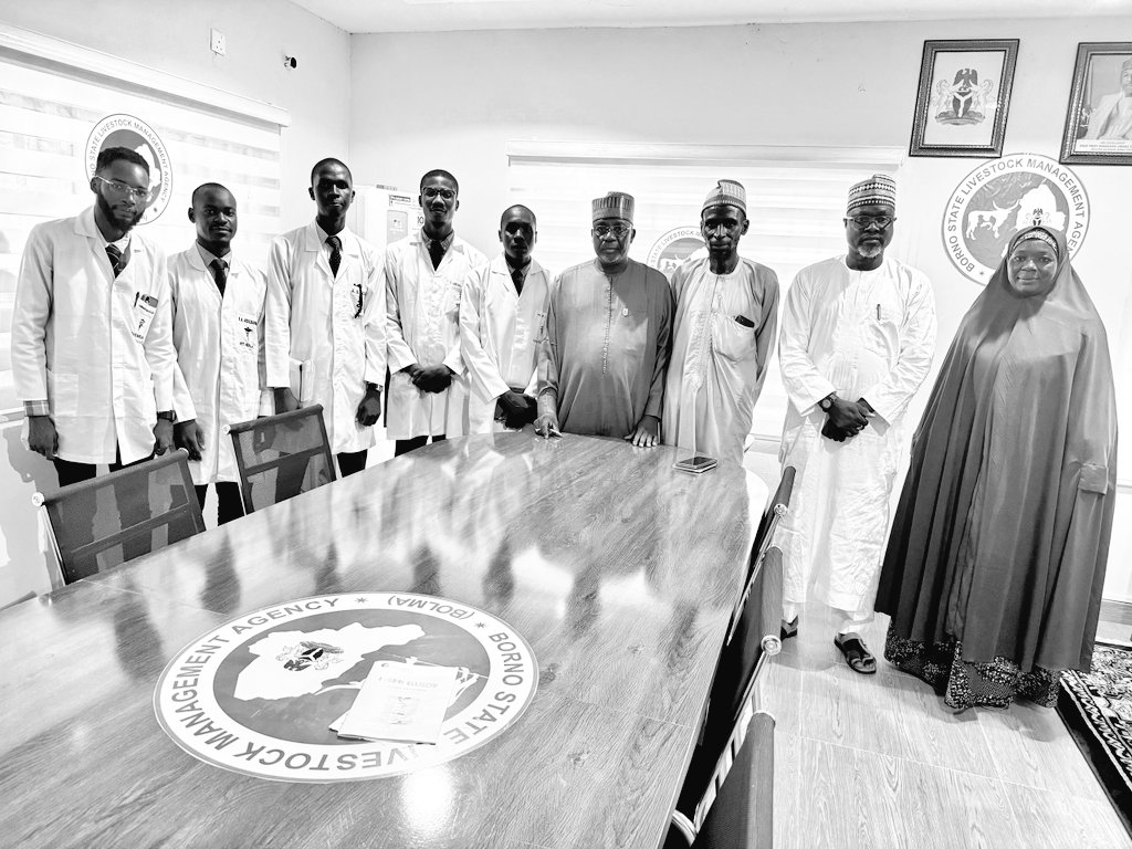 A delegation led by the President of BOVEMSA, Muhammad Bulama Kime, paid a courtesy visit to the Director General of the Borno State Livestock Management Agency (BOLMA), Dr. Bukar Usman Ali, Mni...... 1/2