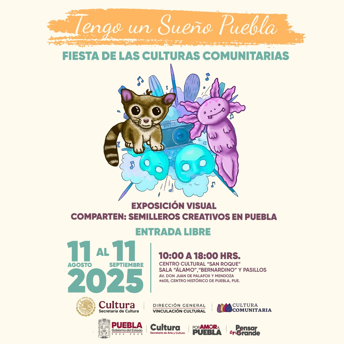 CulturaGobPue's tweet photo. Como parte del Festival Tengo un Sueño Puebla 💭, te invitamos a visitar el Centro Cultural "San Roque" y disfrutar de la exposición visual 🖼️, fruto del talento de los Semilleros Creativos de Puebla.

¡#PorAmorAPuebla 💕 el @Gob_Puebla fomenta espacios seguros de arte 🙌! https://t.co/5xz8dXy0kt