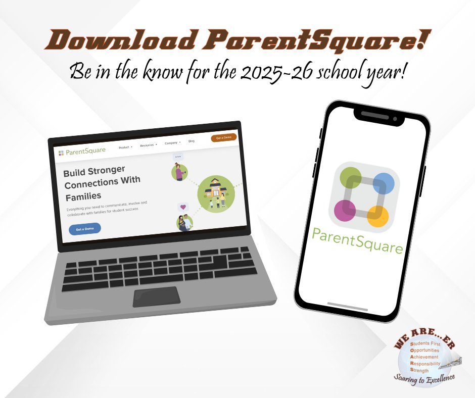 Prepare for the 2025-26 school year with ParentSquare - the primary communication tool for teachers, parents and guardians to communicate at every grade level.

For more information, including how to register, visit erschools.org/parentsquare