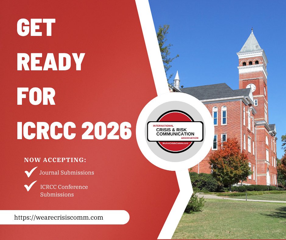 Fall is here, the semester’s starting… and ICRCC 2026 will be here before you know it!  

Submit your work today!

Learn More: wearecrisiscomm.com      

#WeAreCrisisComm #ICRCC2026 #ICRCA #AcademicConference #CrisisandRisk #CallForPapers #CallforJournalSubmissions