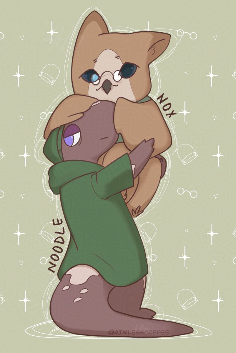 AimlessCoffee's tweet photo. NightLight! ☕️ Nox and Noodle my OCs I've been obsessed with <3 💚🤎
#doodle #Procreate #ocs #digitalart #owl #lizard https://t.co/nPdMWmMYZ0