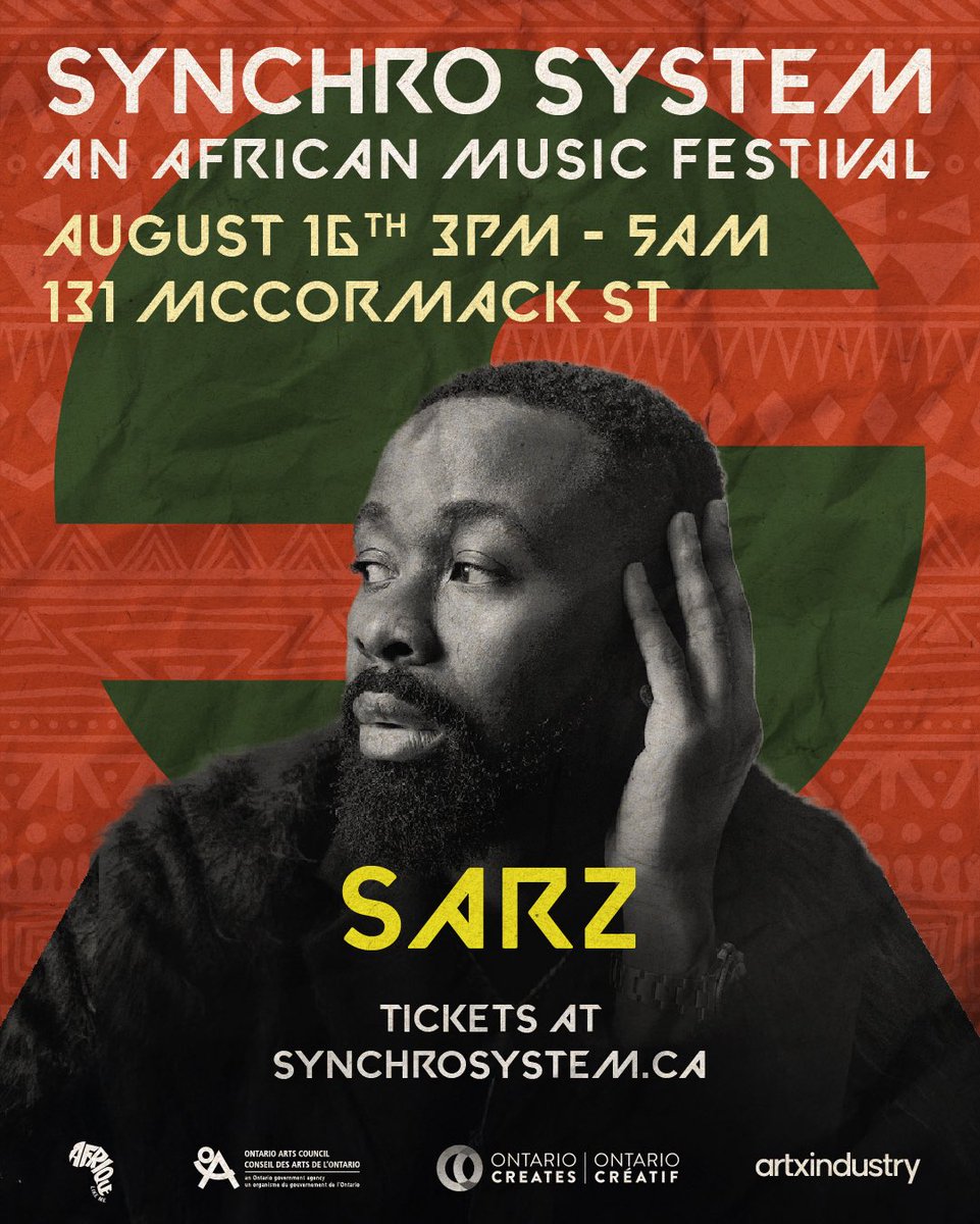 afroverifed's tweet photo. Sarz will be headlining SYNCHRO SYSTEM this Saturday in Toronto! 

13 hours. 20+ DJs. Non-stop African sounds from 3 PM to 4 AM, plus a vinyl listening room curated by Lady Donli.

No excuses. No FOMO. See you Saturday.

https://t.co/xyYIVJETys https://t.co/XFhnrItxh5