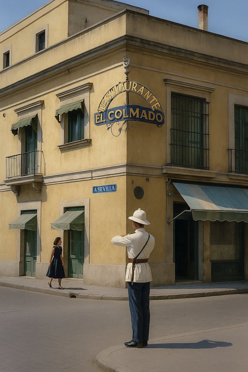 JaJa89944408's tweet photo. Nueva entrega de nuestra serie nostálgica de #Jerez, creada con ayuda de la #IA: #ElPasadoCobraVida44,
Restaurante #ElColmado esquina de calle Honda y calle Arcos.
En la próxima entrega, recordaremos un Teatro de #Jerez https://t.co/XJrSYIJcZz