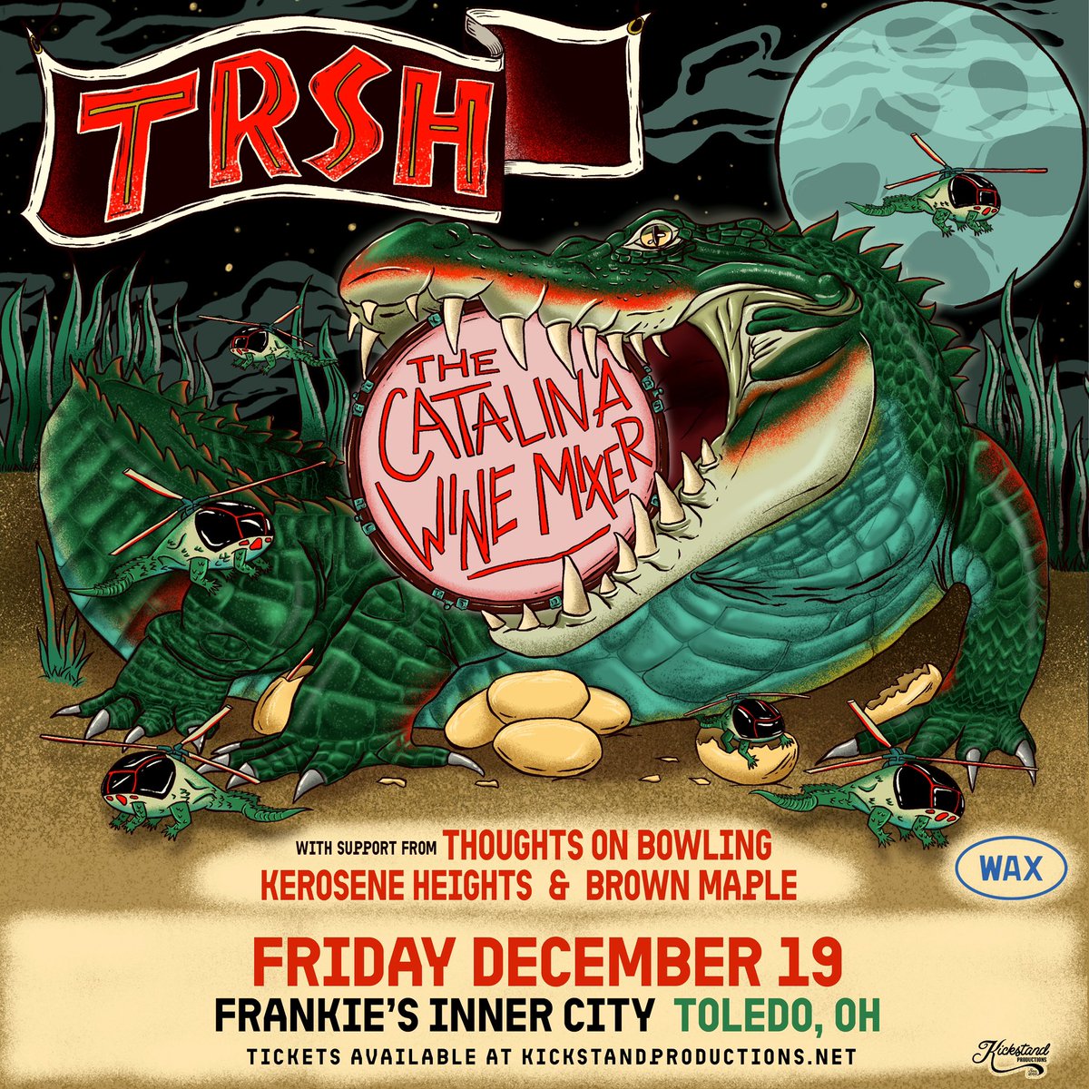 JUST ANNOUNCED✨
We are happy to have TRSH with Thoughts On Bowling, Kerosene Heights, and Brown Maple at Frankie’s Inner City on 12.19.25.
KICKSTAND PRESALE: Wednesday at 11 AM (pw: KICKSTAND25)
Tickets will be on sale Friday at 10 AM via kickstandproductions.net.