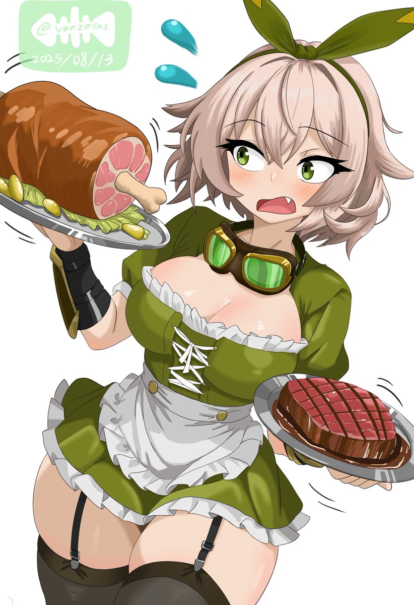 [Happy birthday, H!! 🥳🎉🎉]

While experimenting with weapons in her workshop, she caused a massive explosion, destroying most of her equipment.  🤯💣💥💥
Lacking immediate funds, she took up temporary work, but she's finding the unfamiliarity quite disconcerting. 🥴💦💦
