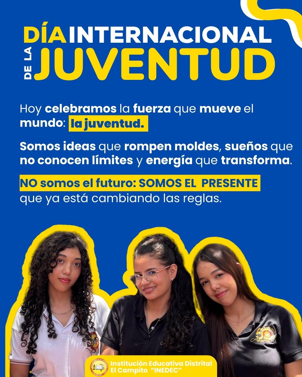 iedcampito's tweet photo. 💥 En Barranquilla somos 488.084 jóvenes que movemos cultura, ciencia, deporte, emprendimiento y participación ciudadana.
El Día Internacional de la Juventud es más que una fecha: es un recordatorio de que tenemos el poder y el derecho de construir el presente. https://t.co/HdH0iKYX7E