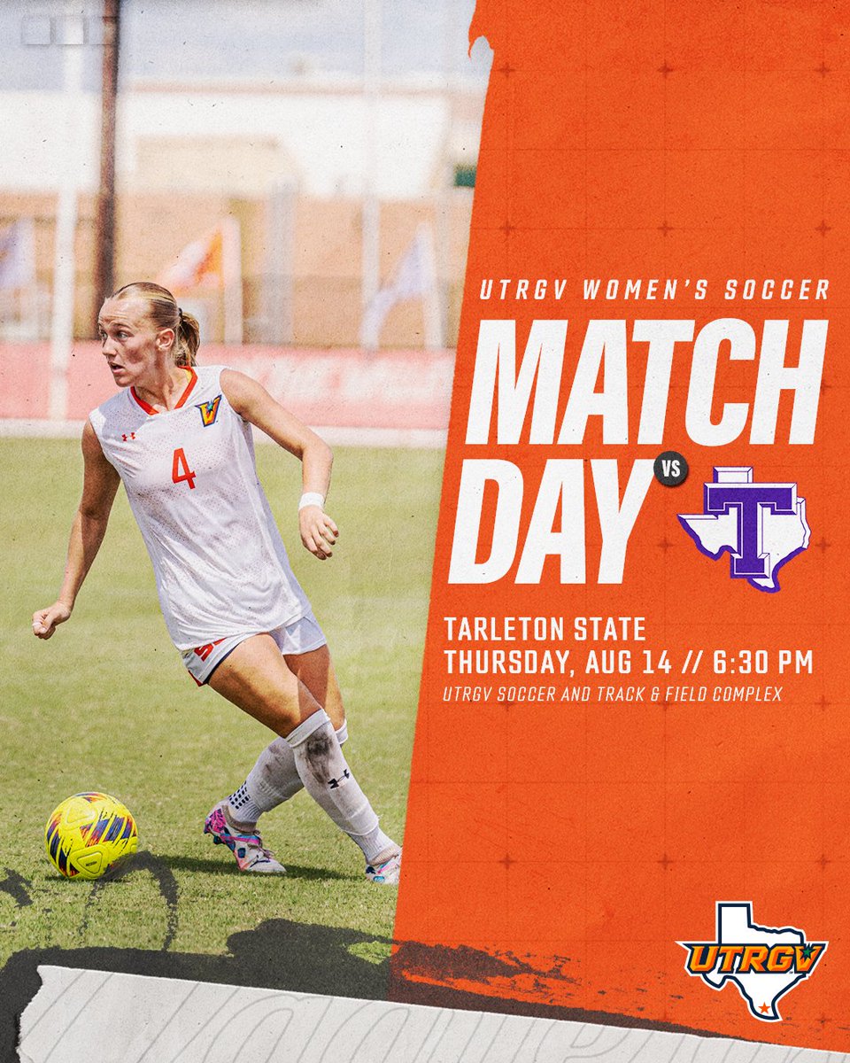It's 𝗠𝗔𝗧𝗖𝗛 𝗗𝗔𝗬! 🤩

⏰ 6:30 PM
🆚 Tarleton State
📍 UTRGV Soccer and Track &amp; Field Complex

⚽️ FREE Soccer Pass ➡️ GoUTRGV.com/SoccerPass

💻🇺🇸 Southland.org/ESPN
📊 bit.ly/3PtGWZX

#UTRGV #RallyTheValley