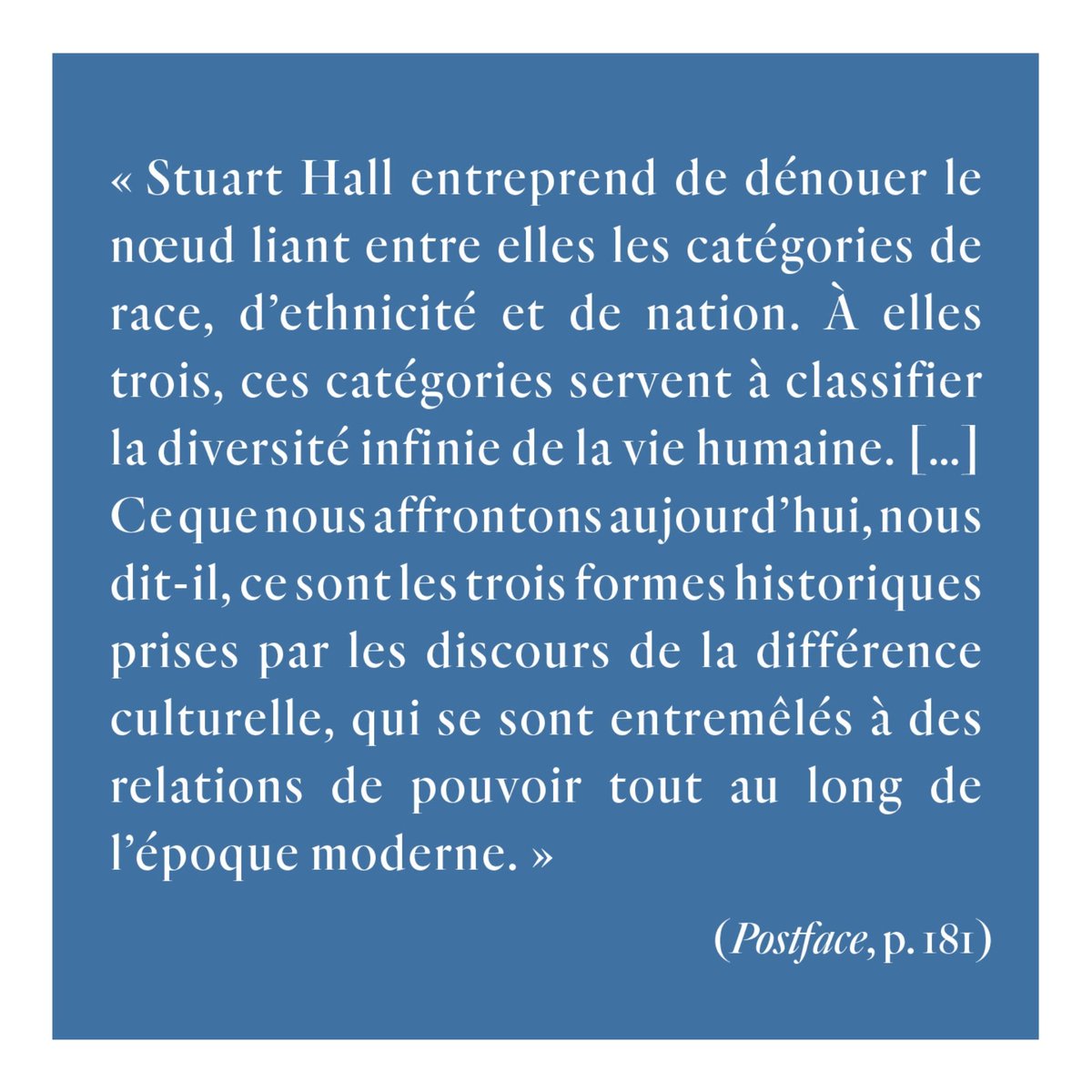 amsterdam_ed's tweet photo. En librairie depuis le 23 mai ! 🤩📚

Avec une préface de Henry Louis Gates Jr.
&amp; une postface de Kobena Mercer… 🥁🥁🥁

🏛🌍 Race, ethnicité, nation, de Stuart Hall (coll. poche) 🧠

💸🔗 https://t.co/vuuTOSZyUF

#stuarthall #henrylouisgatesjr #kobenamercer #raceethniciténation https://t.co/U8PVJrHW87