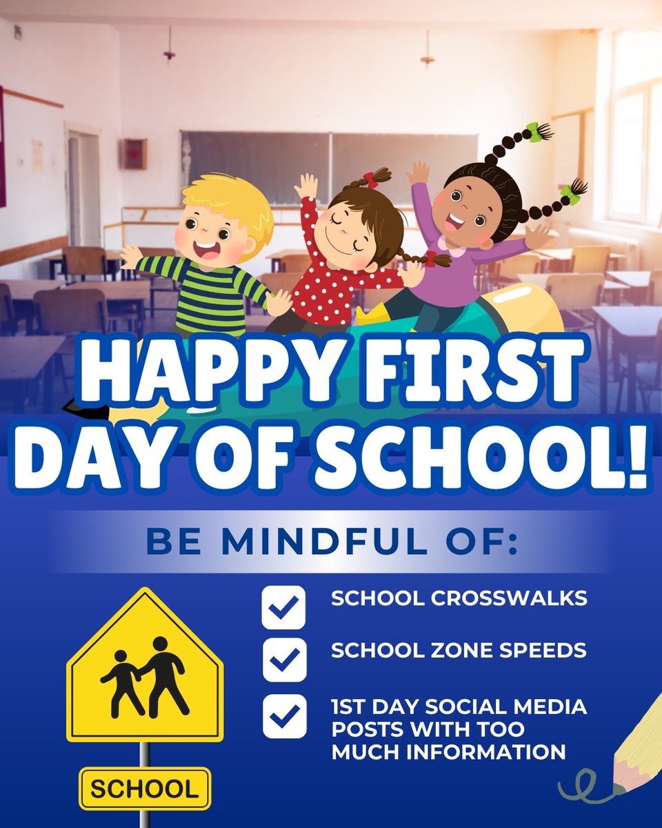 It’s the first day of school! 🎒 Please:
🚸 Watch crosswalks
🚗 Slow in school zones
📱 Think before sharing 1st-day pics
#BackToSchool #SchoolSafety #WLHPD