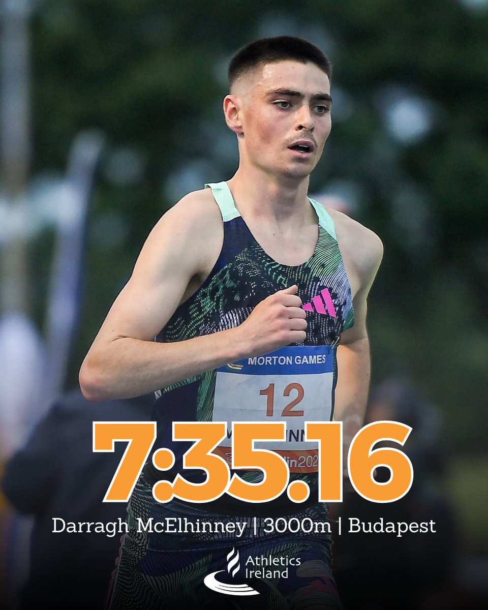 Athletics Ireland (@irishathletics) on Twitter photo Class from Darragh! 🙌
Darragh McElhinney (Bantry AC) clocks a PB of 7:35.16 to finish seventh in the Men's 3000m at the Gyulai István Memorial, a World Athletics Continental Tour Gold meet, in Budapest 👏
This moves the Cork man to fifth on the Irish all-time list 📈 Class from Darragh! 🙌
Darragh McElhinney (Bantry AC) clocks a PB of 7:35.16 to finish seventh in the Men's 3000m at the Gyulai István Memorial, a World Athletics Continental Tour Gold meet, in Budapest 👏
This moves the Cork man to fifth on the Irish all-time list 📈