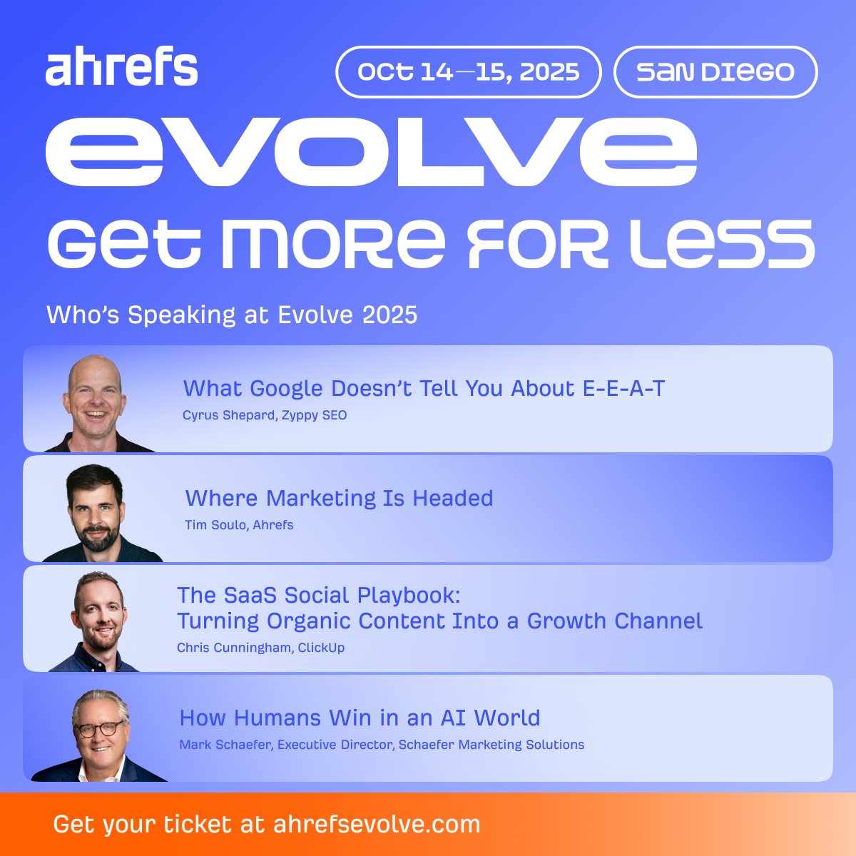 Ahrefs Evolve (@ahrefsevolve) on Twitter photo ๐๐ฒ๐ ๐บ๐ผ๐ฟ๐ฒ ๐ณ๐ผ๐ฟ ๐น๐ฒ๐๐ ๐ฅ ๐ฆ๐ฎ๐๐ฒ $๐ญ๐ฌ๐ฌ ๐ป๐ผ๐ โ ๐น๐ถ๐บ๐ถ๐๐ฒ๐ฑ-๐๐ถ๐บ๐ฒ ๐ผ๐ณ๐ณ๐ฒ๐ฟ!
Join us in San Diego, where the sharpest minds in SEO and marketing are unpacking what it really does mean to get more in 2025 and beyond. 
๐ฌ "This event has been aย masterclassย in ๐๐ฒ๐ ๐บ๐ผ๐ฟ๐ฒ ๐ณ๐ผ๐ฟ ๐น๐ฒ๐๐ ๐ฅ ๐ฆ๐ฎ๐๐ฒ $๐ญ๐ฌ๐ฌ ๐ป๐ผ๐ โ ๐น๐ถ๐บ๐ถ๐๐ฒ๐ฑ-๐๐ถ๐บ๐ฒ ๐ผ๐ณ๐ณ๐ฒ๐ฟ!
Join us in San Diego, where the sharpest minds in SEO and marketing are unpacking what it really does mean to get more in 2025 and beyond. 
๐ฌ "This event has been aย masterclassย in