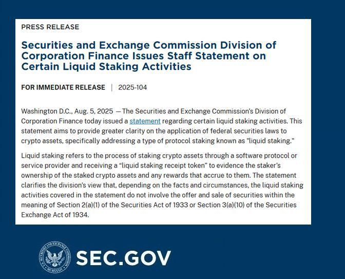 Financialnewswk's tweet image. Division of Corporation Finance Issues Staff Statement on Certain Liquid Staking Activities sec.gov/newsroom/press… #SEC #LiquidStaking #cryptoassets  #crypto