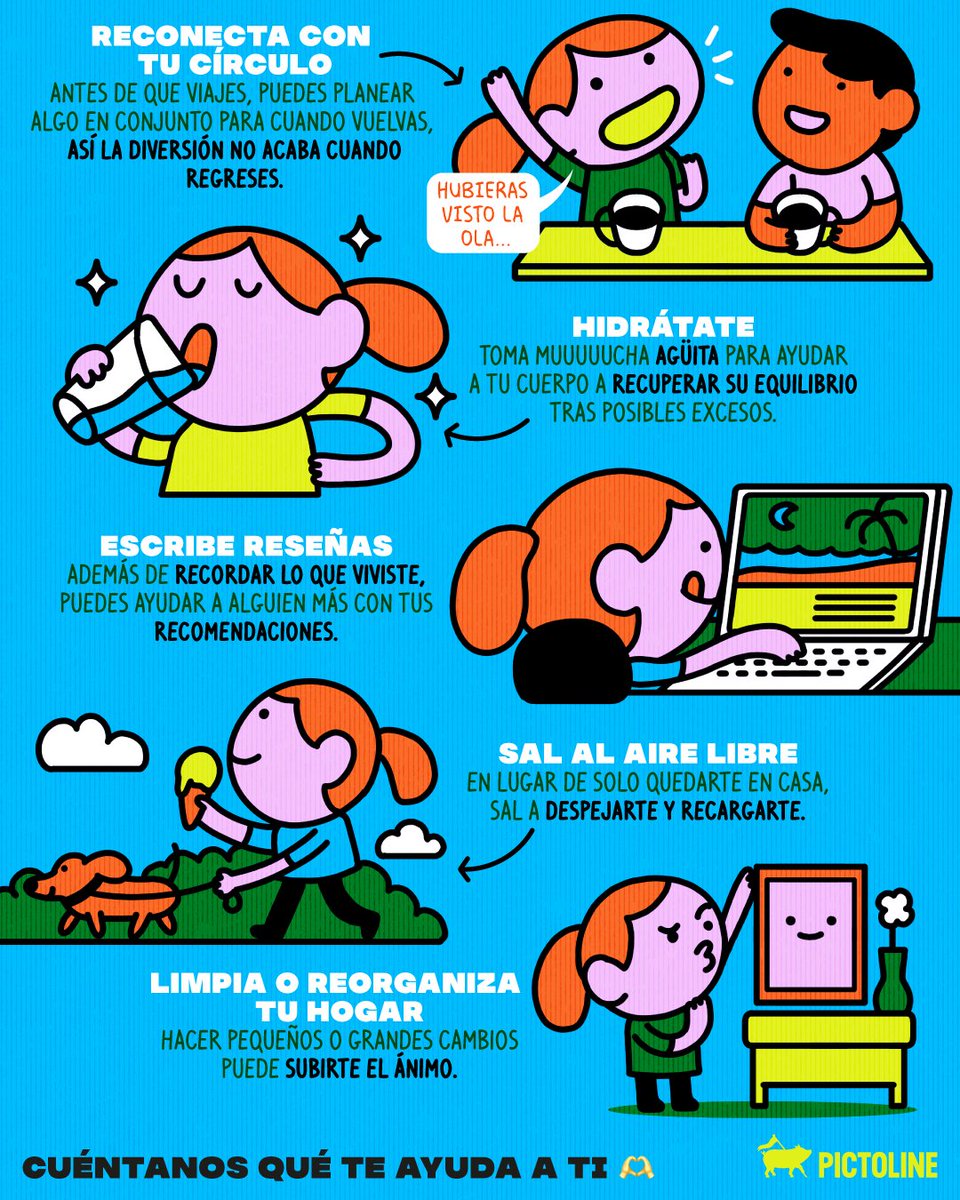 pictoline's tweet photo. ¿Y la “renovada” que me darían las vacaciones? 🏖️👀 Acá unas formas que pueden ayudarte a recuperarte ➡️

#vacaciones #vueltaalarutina #depresionposvacaciones #bienestaremocional #motivación #pictoline https://t.co/xvgOiOoobR