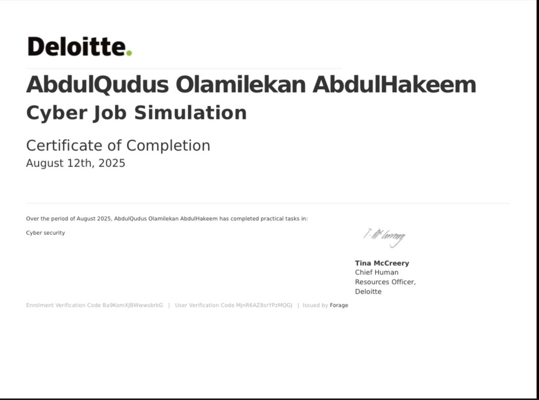 ThreatHunter76's tweet image. From analyzing web activity logs 📊 to supporting a client during a cyber breach 🚨, and pinpointing suspicious user activity 🔍 — just wrapped up Deloitte’s cyber security training. Skills sharpened, mission clear! 🛡️ #CyberSecurity #SOC #ThreatDetection